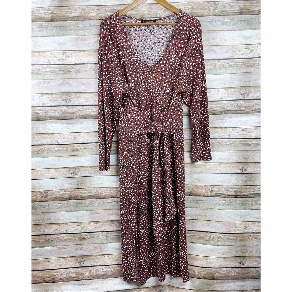 Eloquii Leopard Print Ribbed Tie Waist Midi Dress Size 18/20 - Picture 2 of 9